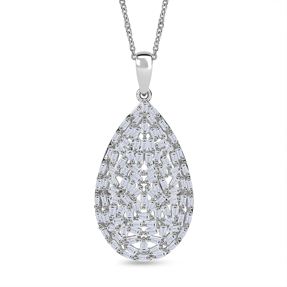 Luxuriant Lab Grown Diamond (SI-GH) Pendant with  Chain (Size 18 - 2) in Rhodium Overlay Sterling Silver 1.00 Ct.