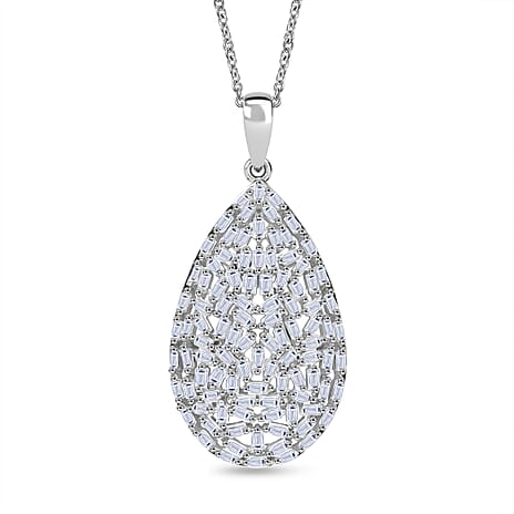 Luxuriant Lab Grown Diamond (SI-GH) Pendant with  Chain (Size 18 - 2) in Rhodium Overlay Sterling Silver 1.00 Ct.