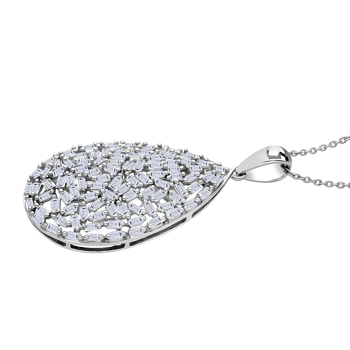 Luxuriant Lab Grown Diamond (SI-GH) Pendant with  Chain (Size 18 - 2) in Rhodium Overlay Sterling Silver 1.00 Ct.