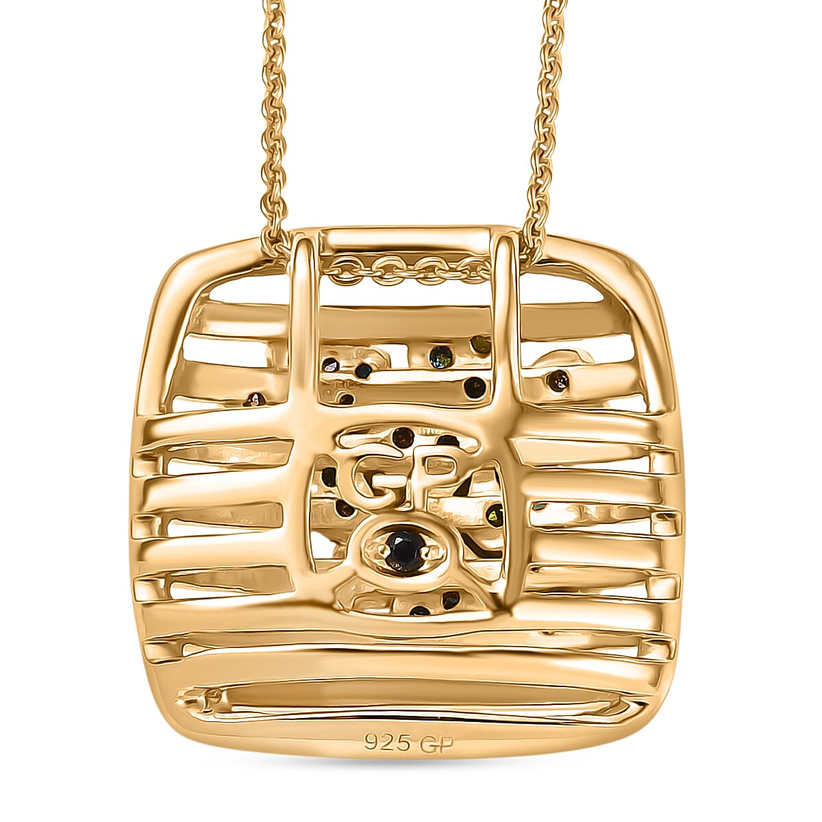 GP Italian Garden Collection - Multi Colour Diamond & Kanchanaburi Blue Sapphire Pendant with Chain (Size 20) in 18K Vermeil Yellow Gold Plated Sterling Silver, Silver Wt. 6.41 Gms.