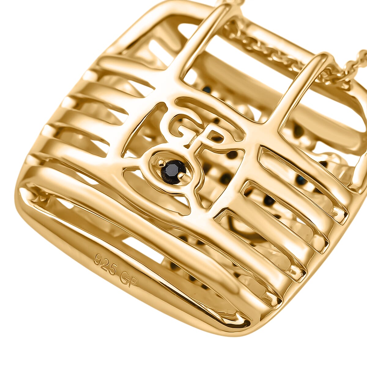 GP Italian Garden Collection - Multi Colour Diamond & Kanchanaburi Blue Sapphire Pendant with Chain (Size 20) in 18K Vermeil Yellow Gold Plated Sterling Silver, Silver Wt. 6.41 Gms.