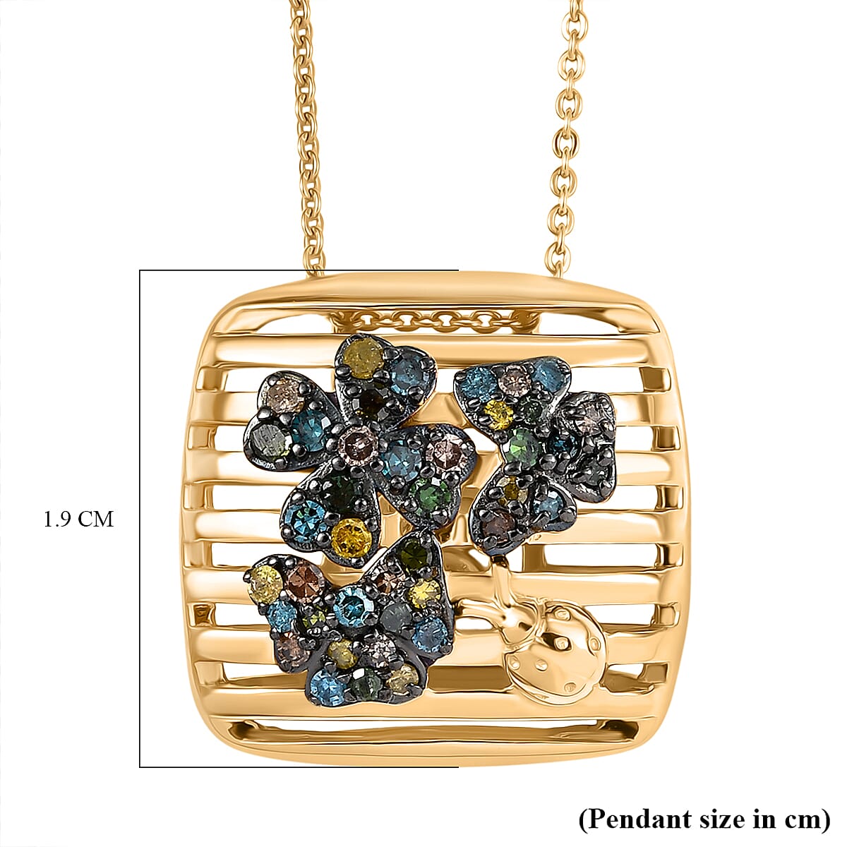 GP Italian Garden Collection - Multi Colour Diamond & Kanchanaburi Blue Sapphire Pendant with Chain (Size 20) in 18K Vermeil Yellow Gold Plated Sterling Silver, Silver Wt. 6.41 Gms.
