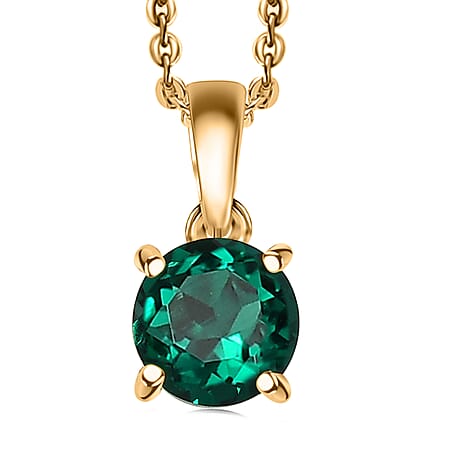 LUXURIANT Lab Grown Emerald Solitaire Pendant with Chain (Size 20) in 18K Vermeil Yellow Gold Over Sterling Silver