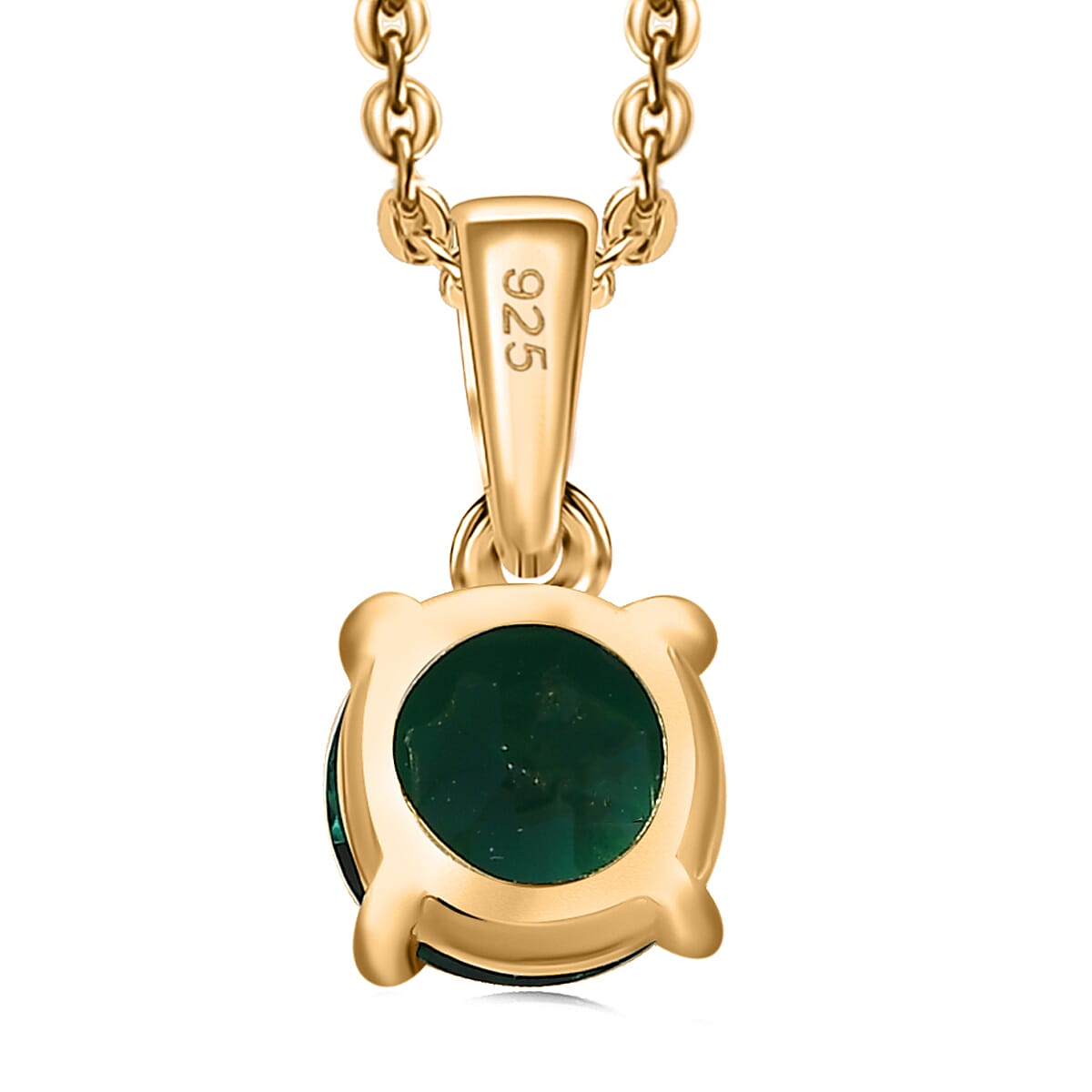 Lab Grown Emerald Pendant with Chain (Size 20) in 18K Vermeil Yellow Gold Plated Sterling Silver