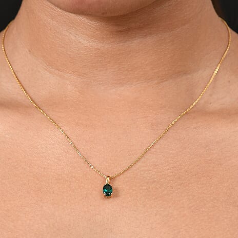 Lab Grown Emerald Pendant with  Chain (Size 20) in 18K Vermeil Yellow Gold Plated Sterling Silver