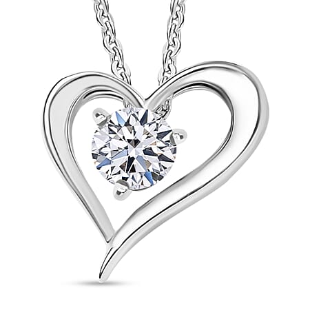 LUXURIANT 0.50 Ct. Lab Grown Diamond Solitaire Heart Pendant with Chain (Size 20) in Rhodium Overlay Sterling Silver (SI-GH)