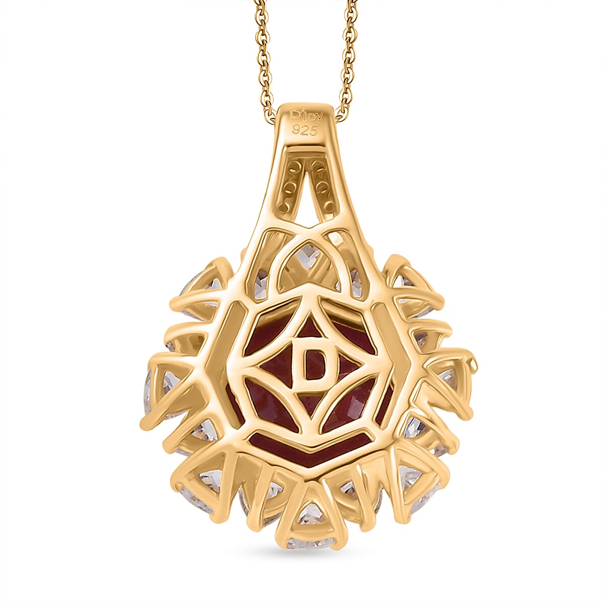 African Ruby & White Zircon Pendant with Chain (Size 20) in 18K Vermeil Yellow Gold Plated Sterling Silver 8.18 Ct.