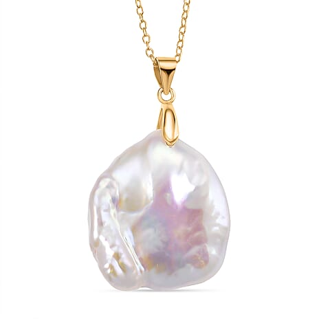 D'Joy White Fresh Water Pearl Pendant with Chain (Size 20) in Yellow Gold Plated Sterling Silver 40.65 Ct.