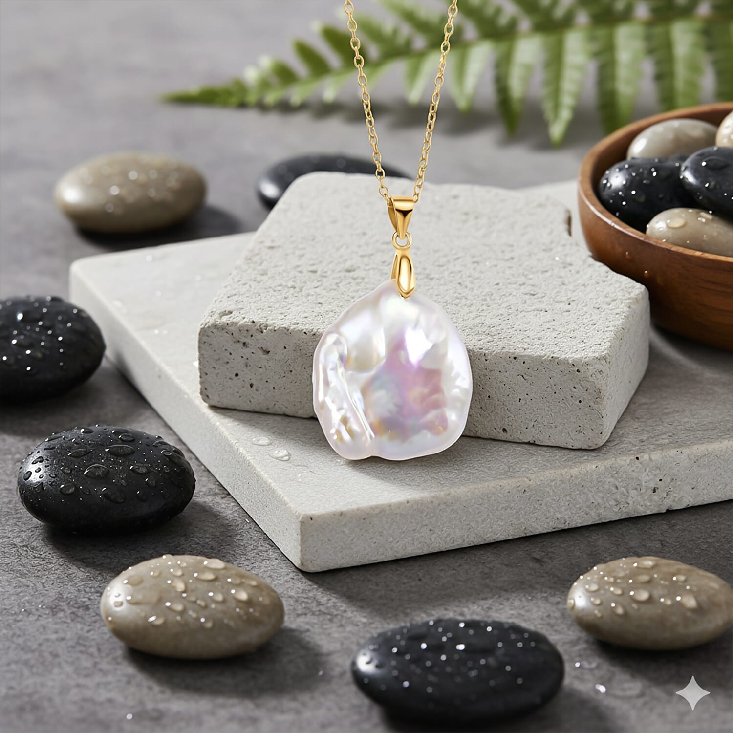 D'Joy White Fresh Water Pearl Pendant with Chain (Size 20) in Yellow Gold Plated Sterling Silver 40.65 Ct.