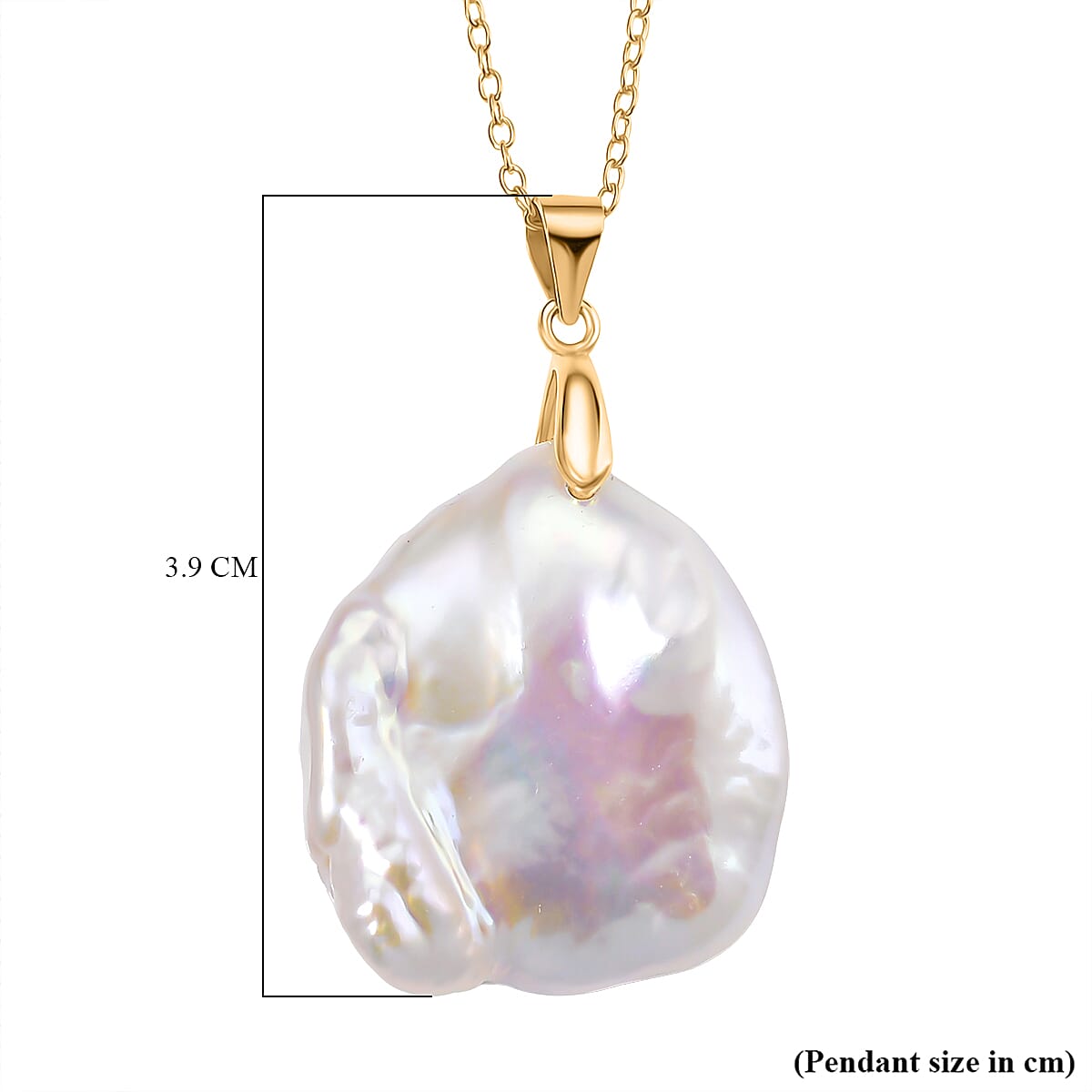 D'Joy White Fresh Water Pearl Pendant with Chain (Size 20) in Yellow Gold Plated Sterling Silver 40.65 Ct.