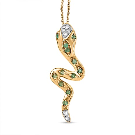 White Zircon Zambian Emerald Pendant with Torn Chain 19DC (Size 20) in Yellow Gold Plating Sterling Silver