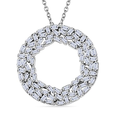 LUXURIANT 1.5 Ct Lab Grown Diamond (SI-GH) Circle Pendant with Cable Chain CL-35 (Size 20) in Rhodium Overlay Sterling Silver LUXURIANT 1.5 Ct Lab Grown Diamond (SI-GH) Circle Pendant with Cable Chain CL-35 (Size 20) in Rhodium Overlay Sterling Silver
