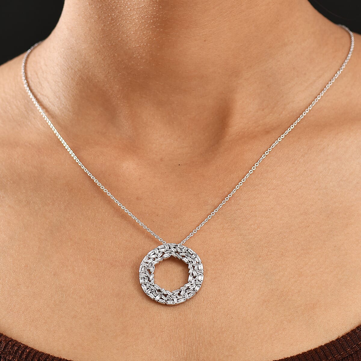 Designer Inspired - Luxuriant Lab Grown Diamond (SI-GH) Pendant with Cable Chain (Size 20) in Rhodium Overlay Sterling Silver 1.50 Ct, Silver Wt. 5.60 Gms.