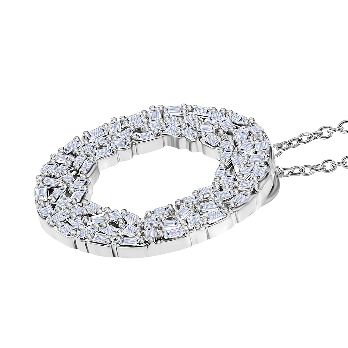 Designer Inspired - Luxuriant Lab Grown Diamond (SI-GH) Pendant with Cable Chain (Size 20) in Rhodium Overlay Sterling Silver 1.50 Ct, Silver Wt. 5.60 Gms.