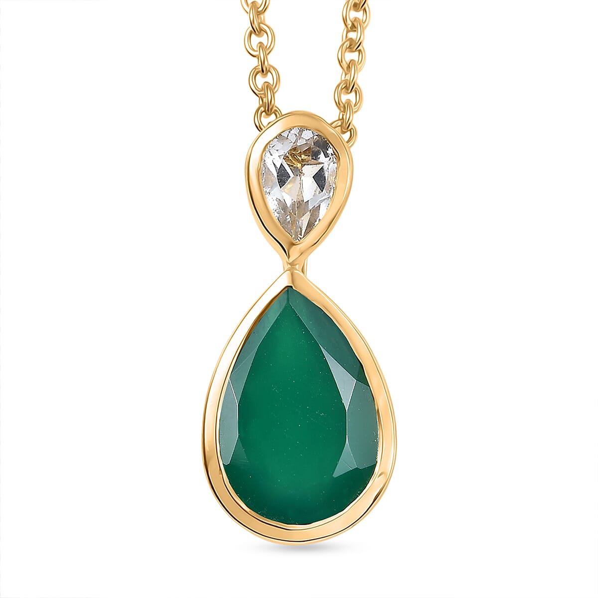 Verde Onyx & White Topaz Pendant with Chain (Size 20) in Yellow Gold Plating 3.44 Ct.