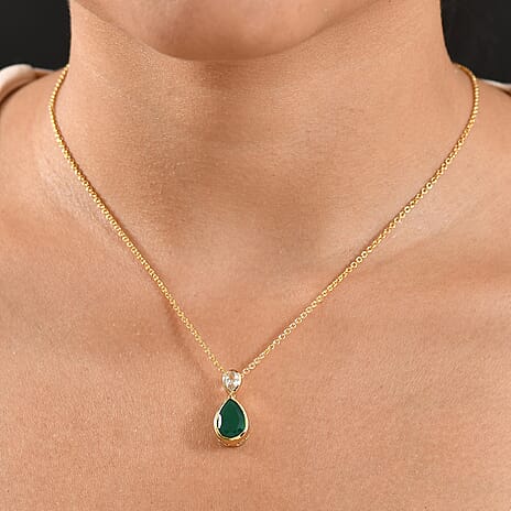 Verde Onyx & White Topaz Pendant with Chain (Size 20) in Yellow Gold Plating 3.44 Ct.