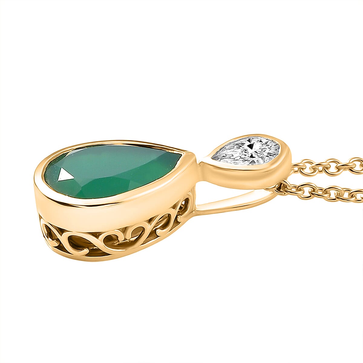 Verde Onyx & White Topaz Pendant with Chain (Size 20) in Yellow Gold Plating 3.44 Ct.