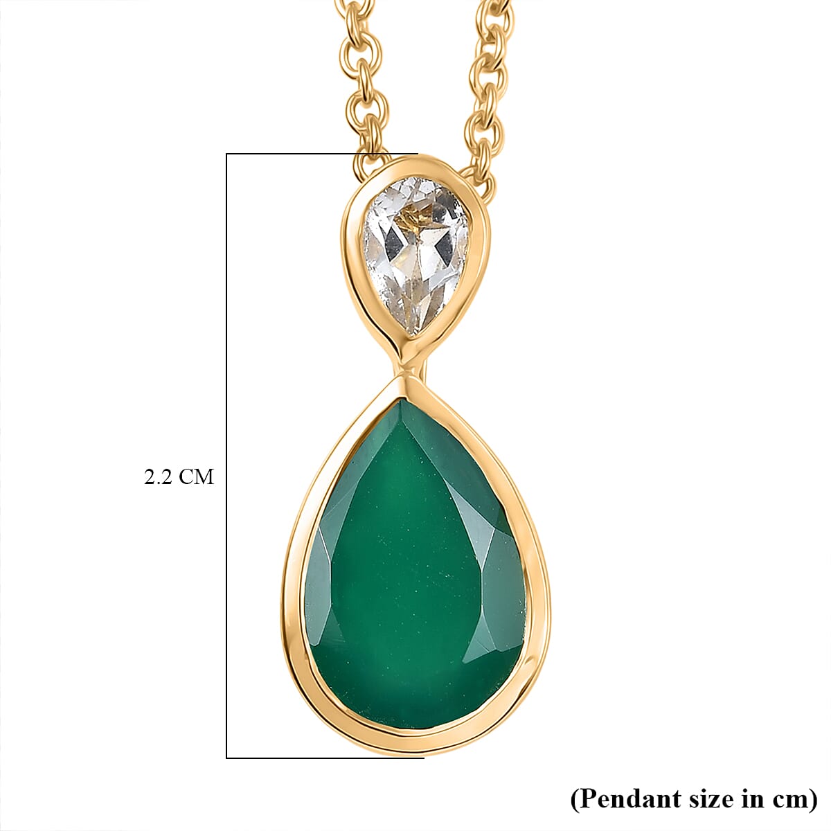 Verde Onyx & White Topaz Pendant with Chain (Size 20) in Yellow Gold Plating 3.44 Ct.