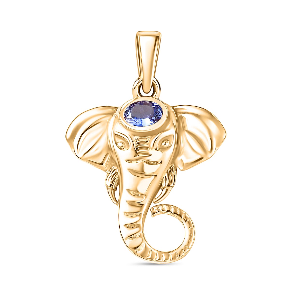 Tanzanite Elephant Pendant with Chain (Size 20) in Yellow Gold Plating Overlay Sterling Silver