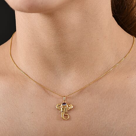 Tanzanite Elephant Pendant with Chain (Size 20) in Yellow Gold Plating Overlay Sterling Silver