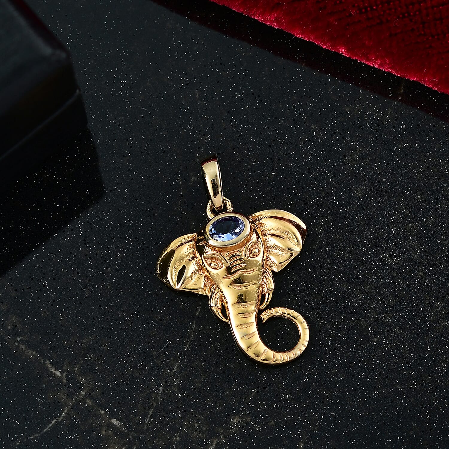 Tanzanite Elephant Pendant with Chain (Size 20) in Yellow Gold Plating Overlay Sterling Silver