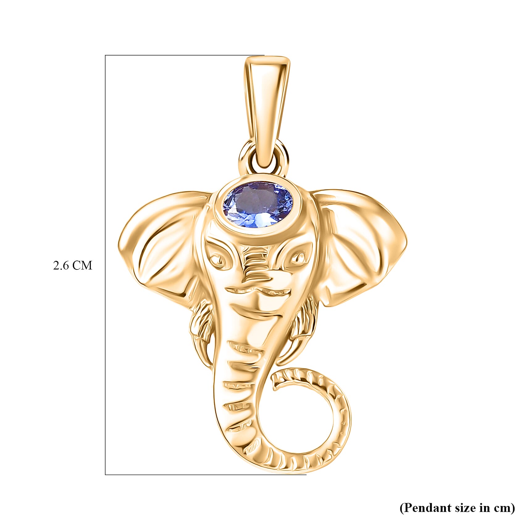 Tanzanite Elephant Pendant with Chain (Size 20) in Yellow Gold Plating Overlay Sterling Silver