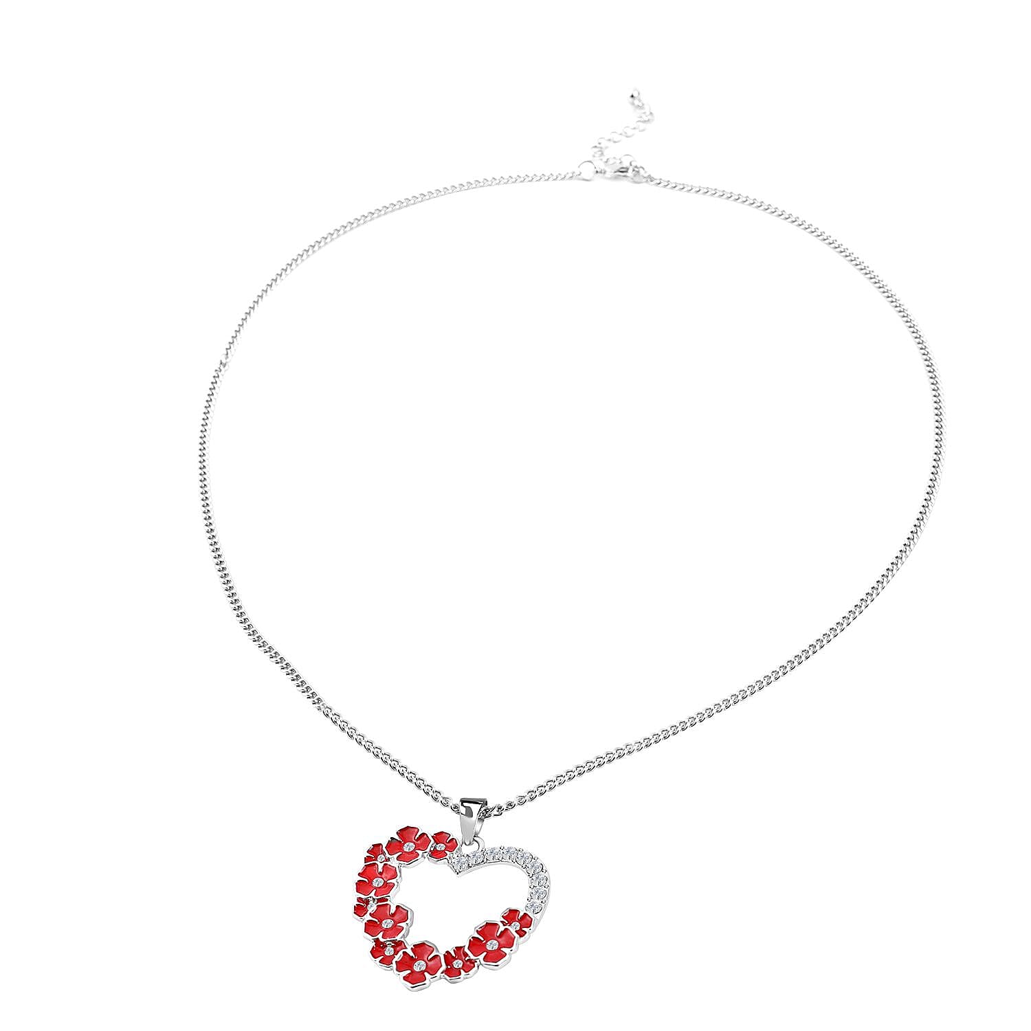 Austrian White Crystal Pendant with Chain (Size 24 - 2 Ext) in Silver Tone