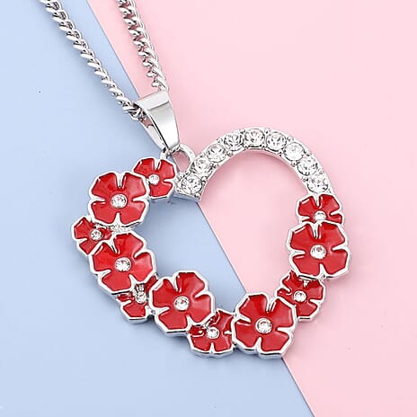 Austrian White Crystal Pendant with Chain (Size 24 - 2 Ext) in Silver Tone