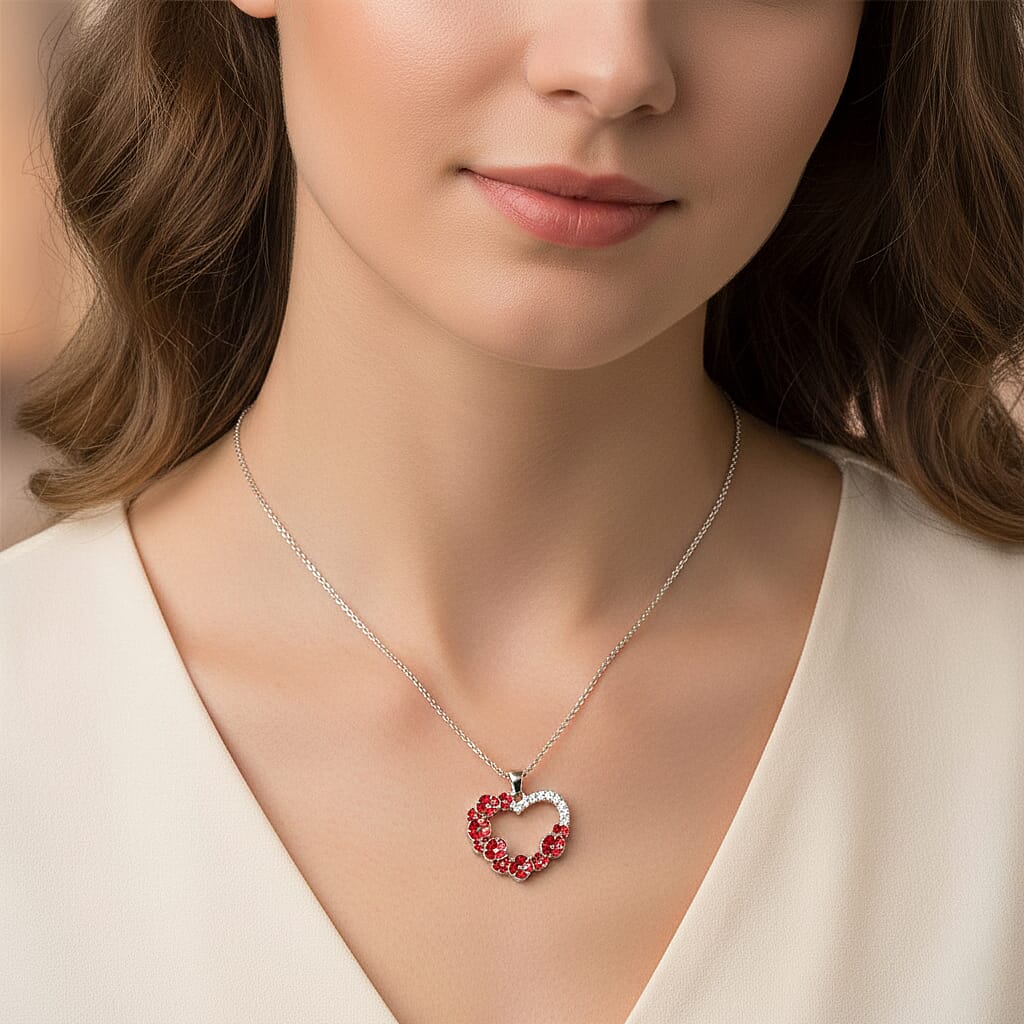 Austrian White Crystal Pendant with Chain (Size 24 - 2 Ext) in Silver Tone