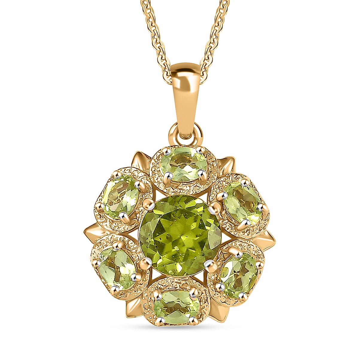 D'joy Radiant Natural Hebei Peridot Bloom Pendant with Chain (Size 20) in Yellow Gold Plating Sterling Silver 2.53 Ct.