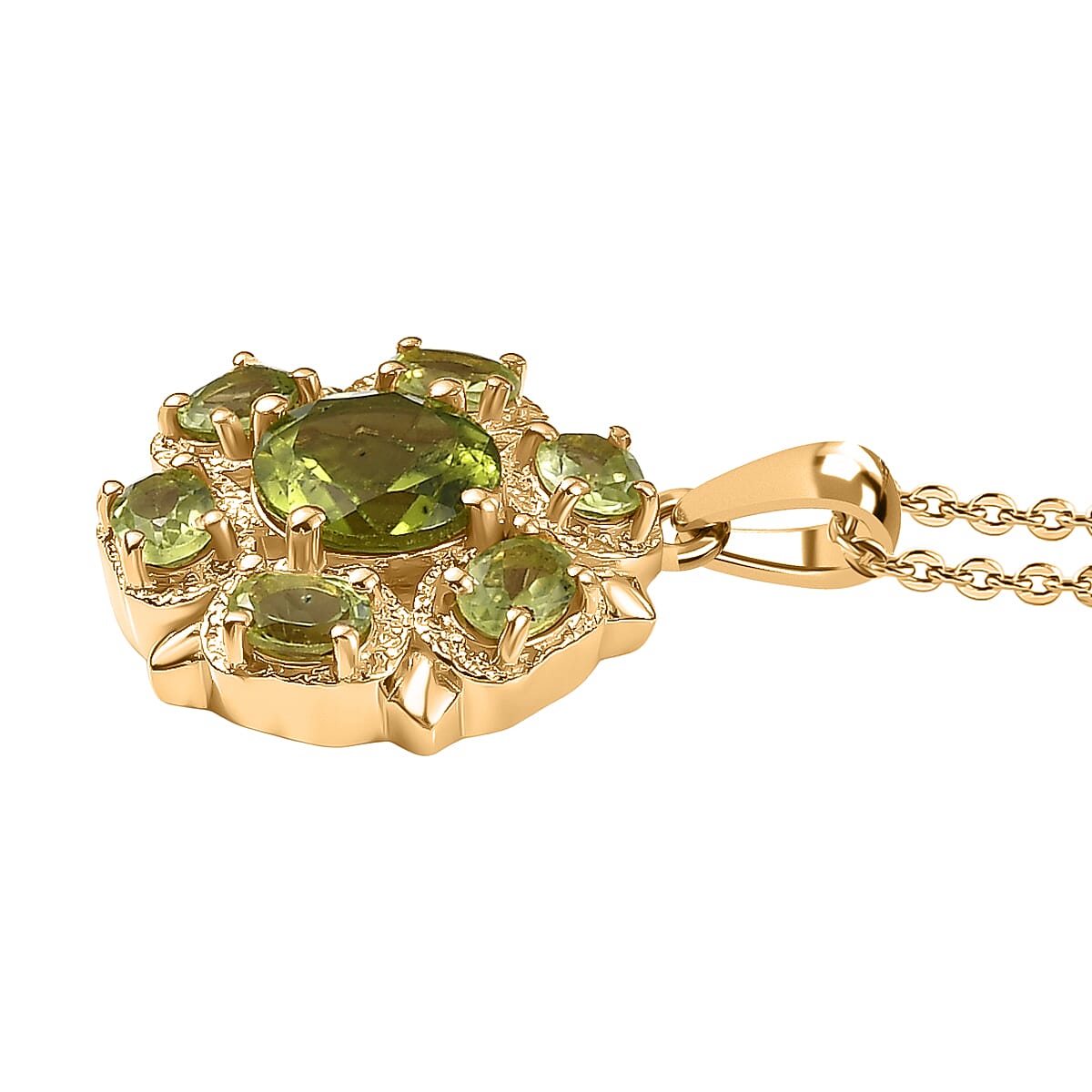 D'joy Radiant Natural Hebei Peridot Bloom Pendant with Chain (Size 20) in Yellow Gold Plating Sterling Silver 2.53 Ct.