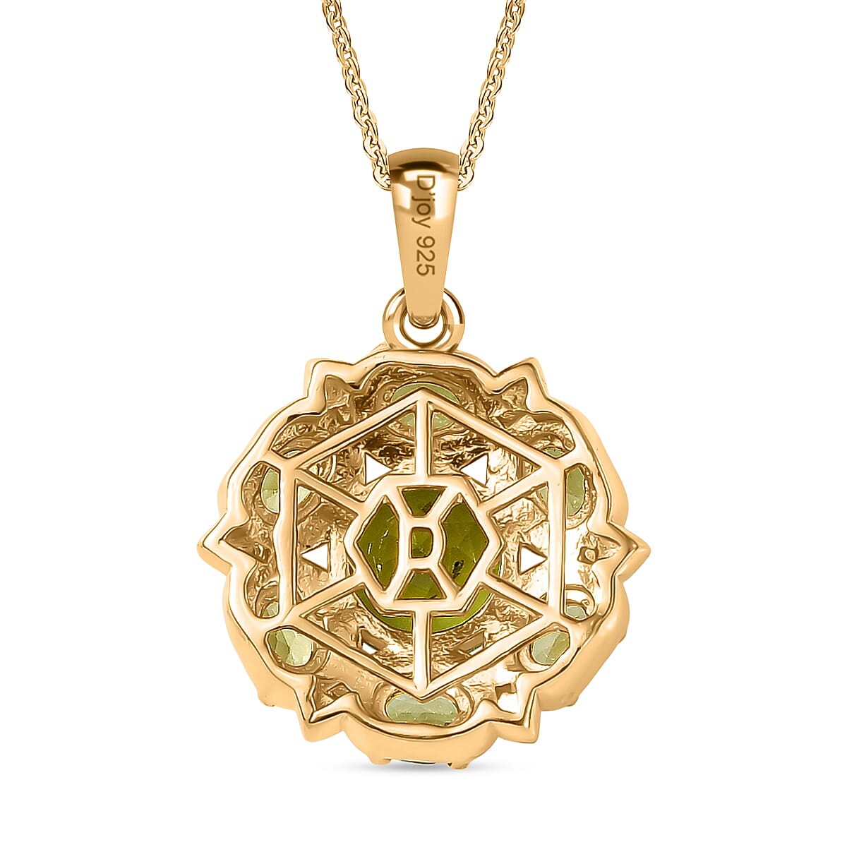 D'joy Radiant Natural Hebei Peridot Bloom Pendant with Chain (Size 20) in Yellow Gold Plating Sterling Silver 2.53 Ct.