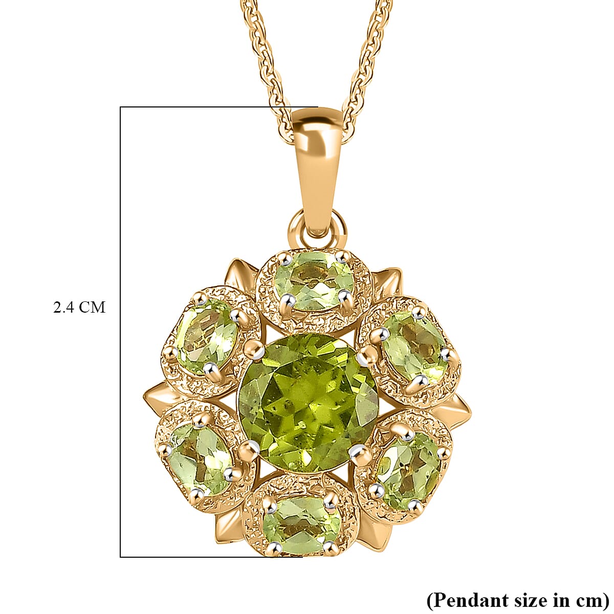 D'joy Radiant Natural Hebei Peridot Bloom Pendant with Chain (Size 20) in Yellow Gold Plating Sterling Silver 2.53 Ct.
