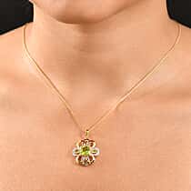 D'joy White Zircon & Natural Hebei Peridot Celestial Bloom Pendant with Torn Chain 19DC (Size 20) in Yellow Gold Plating Sterling Silver 2.21 Ct.