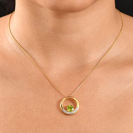 D'joy Peridot Dusk & White Zircon Natural Hebei Peridot with Chain (Size 20) in Yellow Gold Plating Sterling Silver 1.62 Ct.