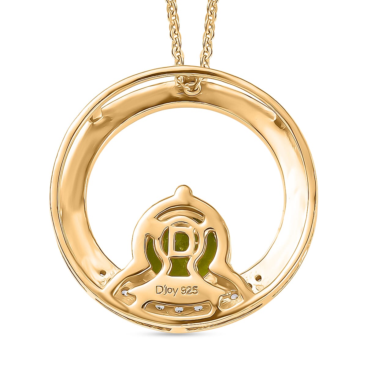 D'joy Peridot Dusk & White Zircon Natural Hebei Peridot with Chain (Size 20) in Yellow Gold Plating Sterling Silver 1.62 Ct.