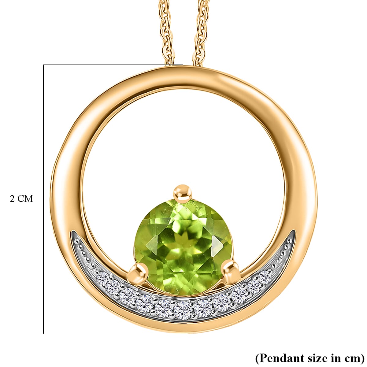 D'joy Peridot Dusk & White Zircon Natural Hebei Peridot with Chain (Size 20) in Yellow Gold Plating Sterling Silver 1.62 Ct.
