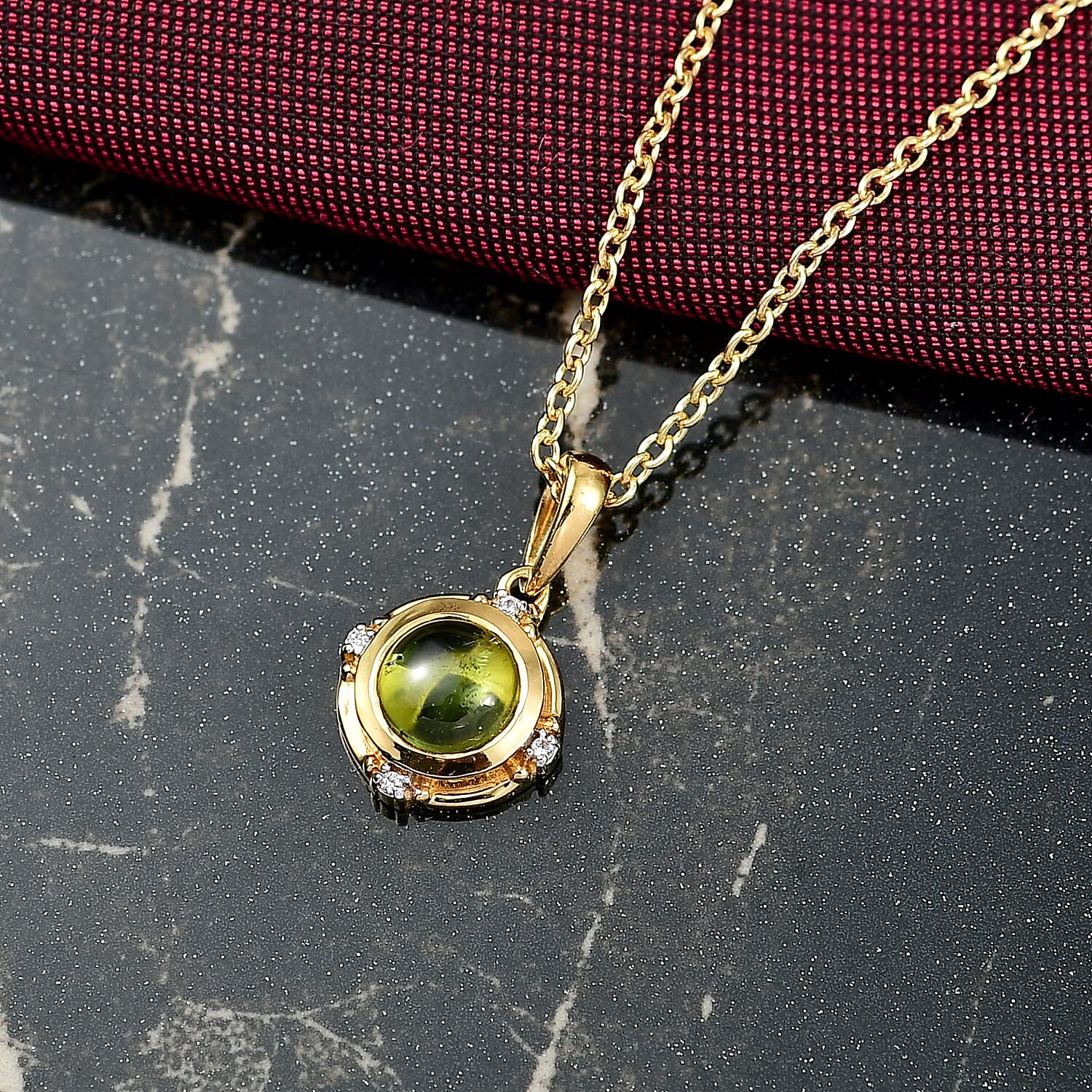 D'joy White Zircon & Natural Hebei Peridot Radiance Pendant with Steel Cable Chain (Size 20) in Yellow Gold Plating 1.54 Ct.
