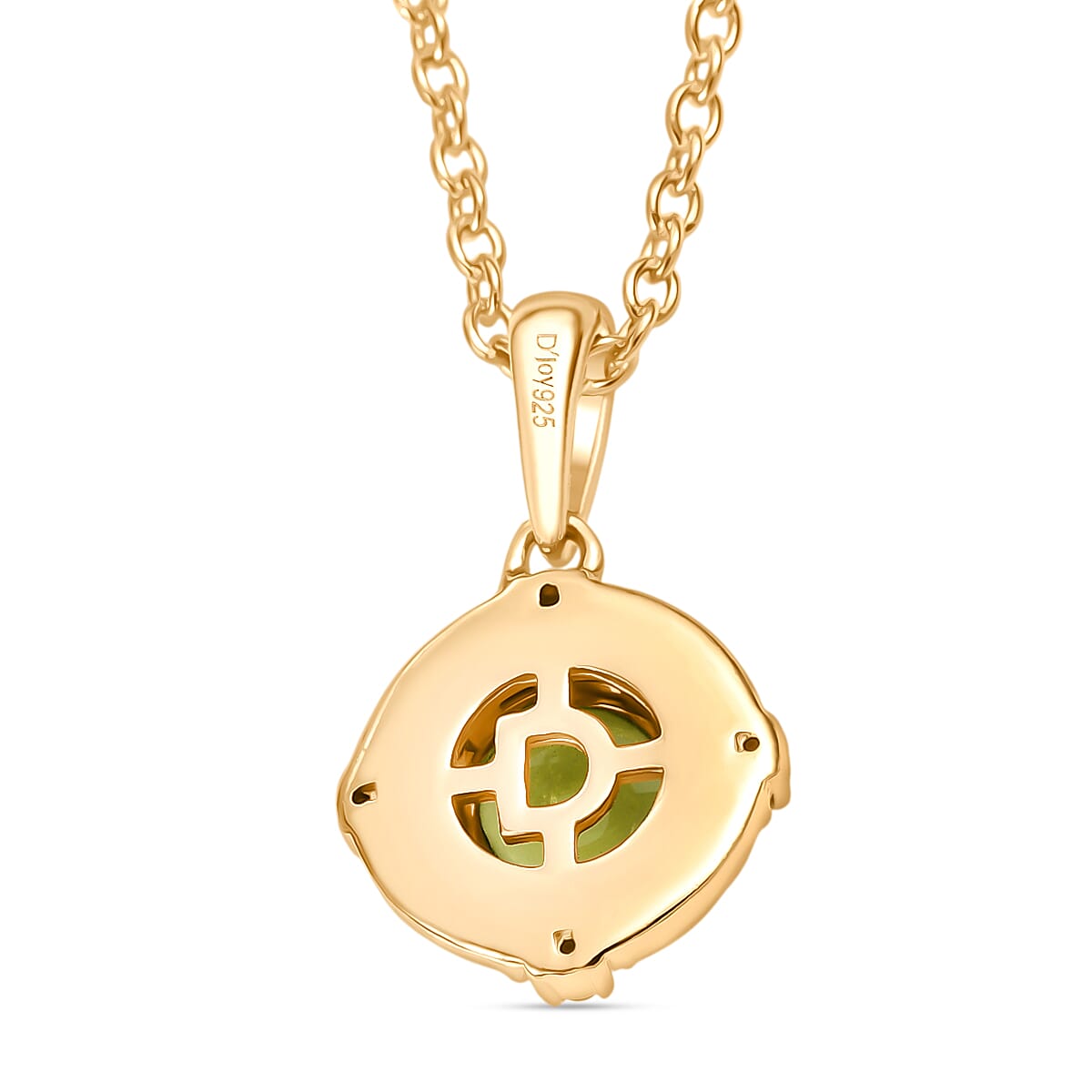 D'joy White Zircon & Natural Hebei Peridot Radiance Pendant with Steel Cable Chain (Size 20) in Yellow Gold Plating 1.54 Ct.