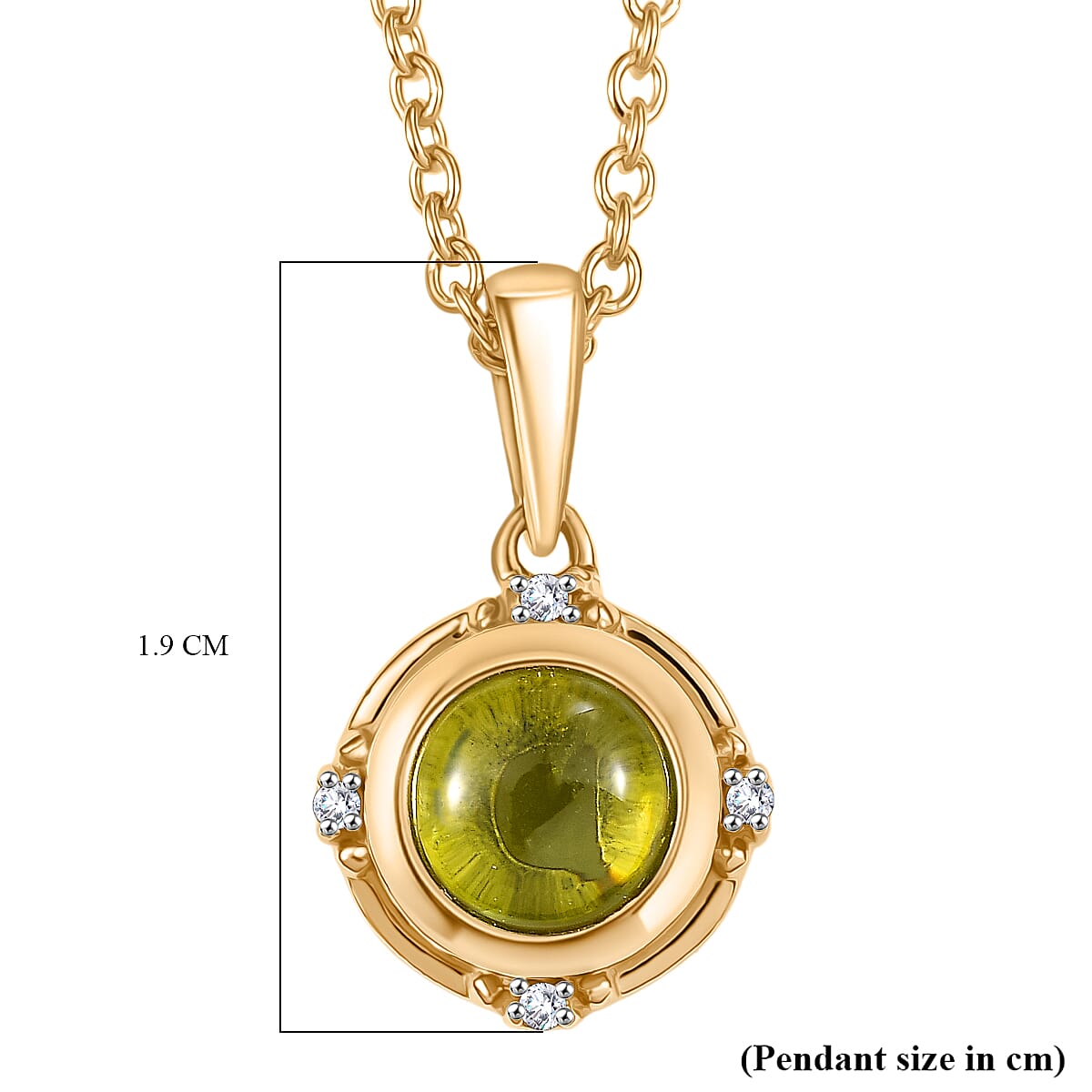 D'joy White Zircon & Natural Hebei Peridot Radiance Pendant with Steel Cable Chain (Size 20) in Yellow Gold Plating 1.54 Ct.