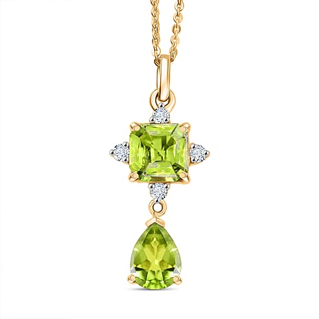 D'Joy Peridot & White Zircon Natural Hebei Peridot with Chain (Size 20) in Yellow Gold Plating Sterling Silver 2.87 Ct.