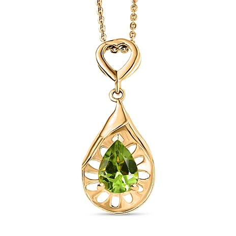 D'joy Natural Hebei Peridot Drop Pendant with Chain (Size 20) in Yellow Gold Plating Sterling Silver 1.04 Ct.