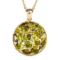 D'joy Natural Hebei Peridot Mosaic Pendant with Chain (Size 20) in Yellow Gold Plated Sterling Silver 5.75 Ct.