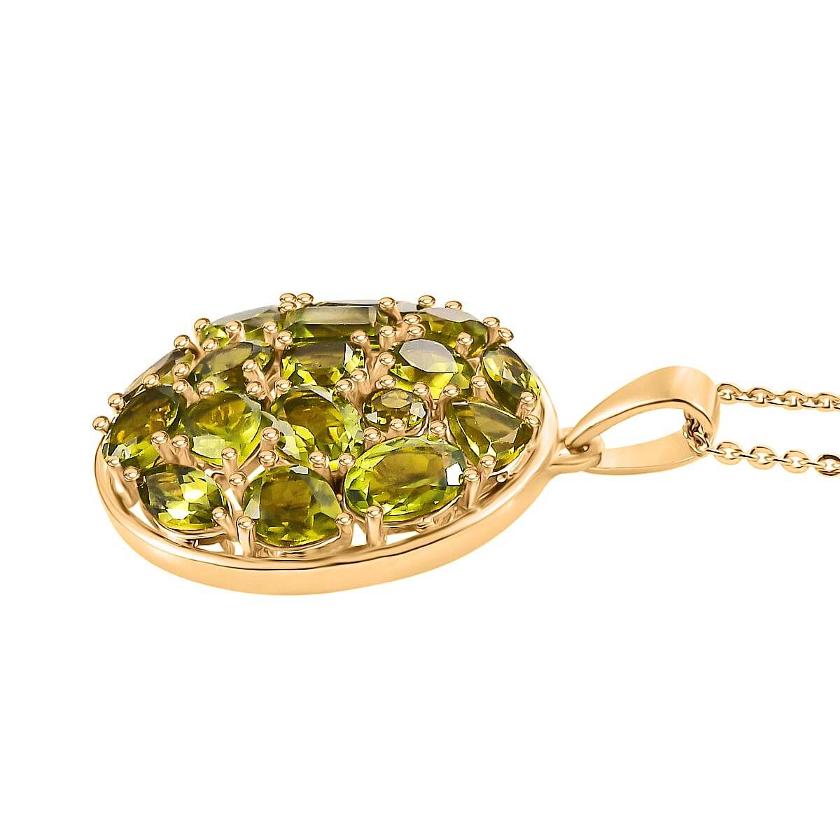 D'joy Natural Hebei Peridot Mosaic Pendant with Chain (Size 20) in Yellow Gold Plating Sterling Silver 5.75 Ct, Silver Wt. 5.20 Gms.