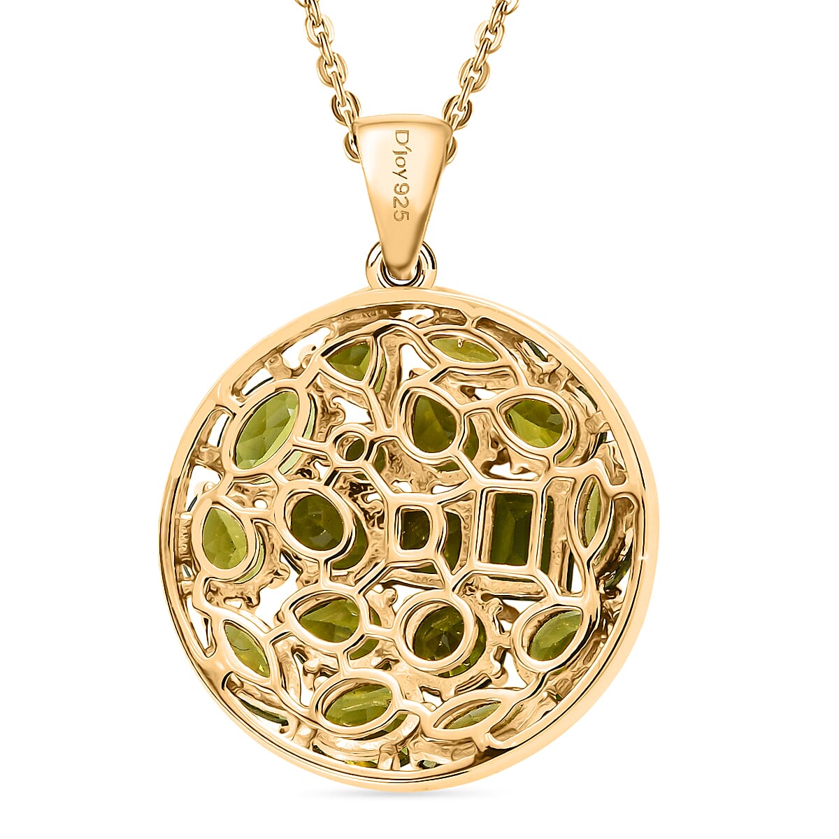 D'joy Natural Hebei Peridot Mosaic Pendant with Chain (Size 20) in Yellow Gold Plating Sterling Silver 5.75 Ct, Silver Wt. 5.20 Gms.