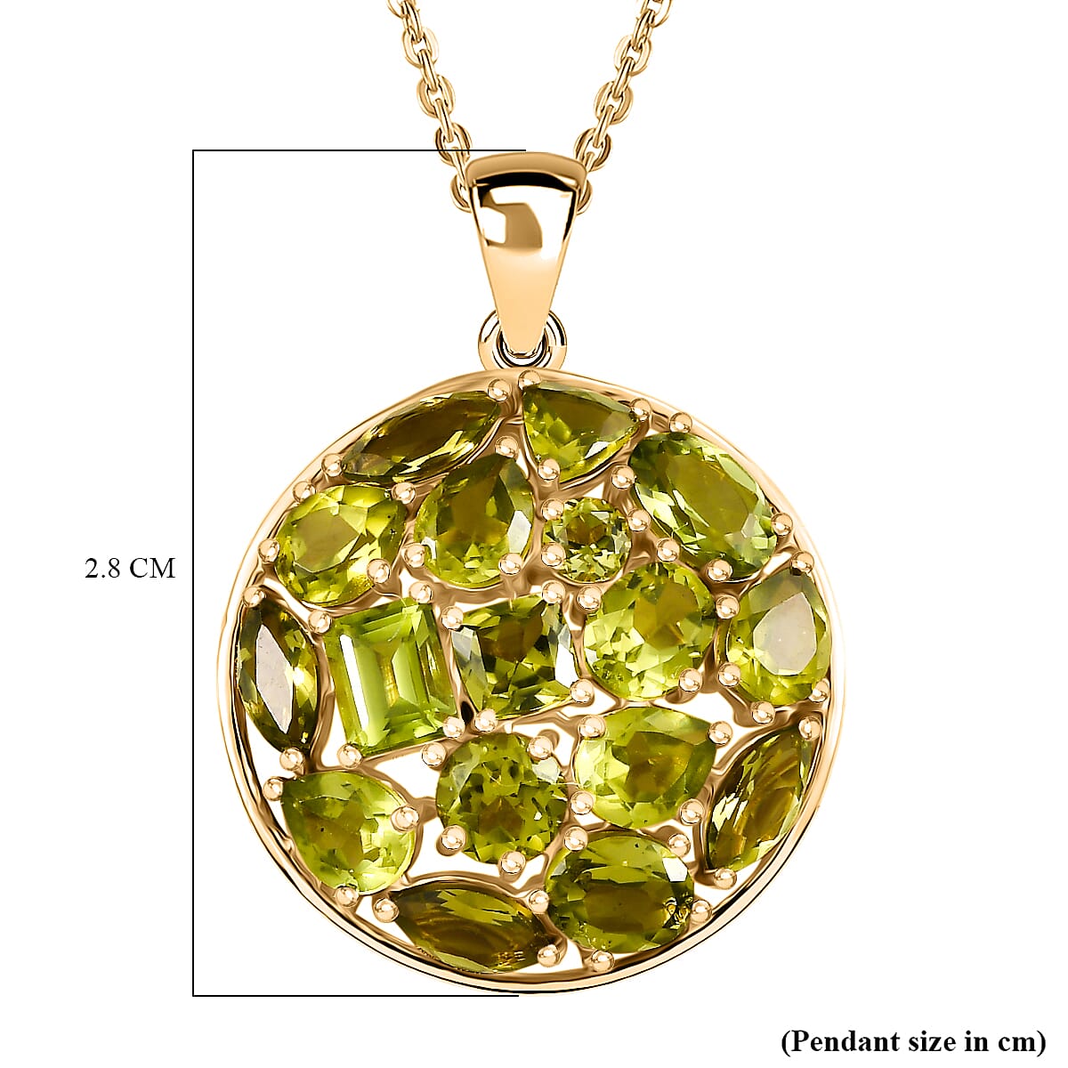 D'joy Natural Hebei Peridot Mosaic Pendant with Chain (Size 20) in Yellow Gold Plating Sterling Silver 5.75 Ct, Silver Wt. 5.20 Gms.