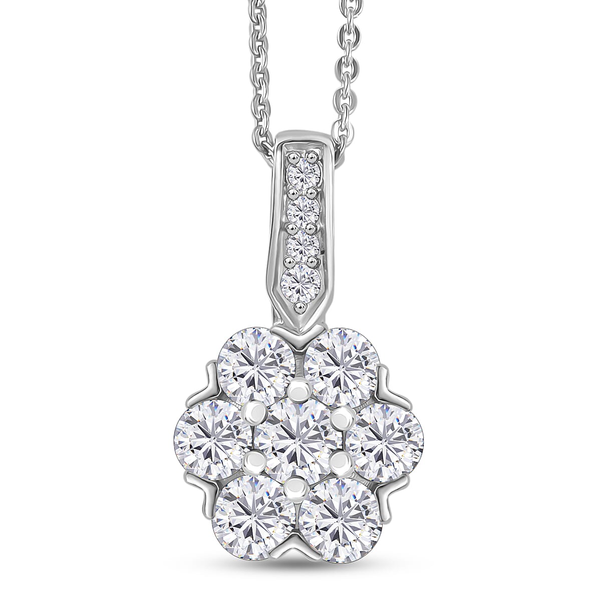 Moissanite Pendant with Chain (Size 20) in Platinum Overlay Sterling Silver 1.04 ct