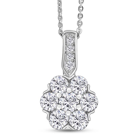 Moissanite Pendant with Chain (Size 20) in Platinum Overlay Sterling Silver 1.04 ct