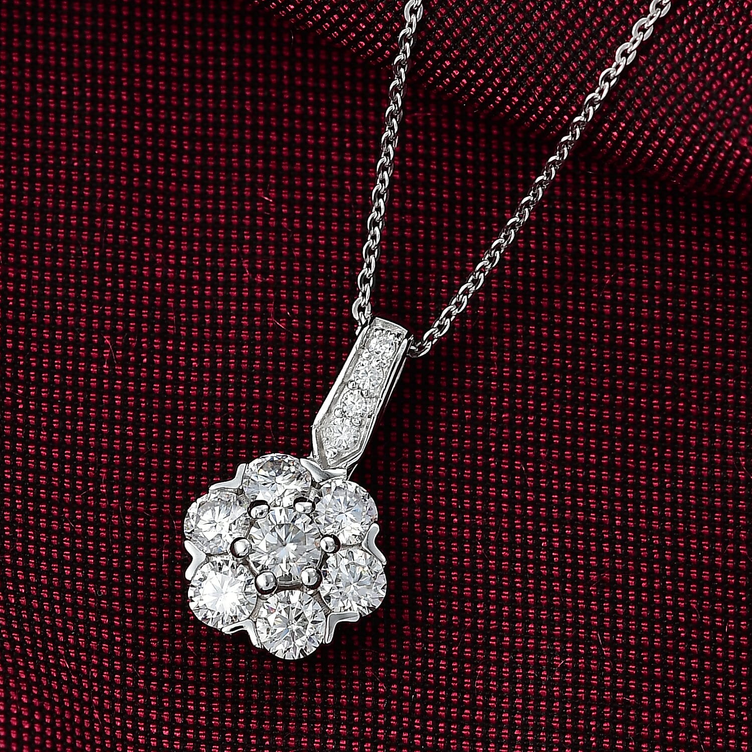 Moissanite Pendant with Chain (Size 20) in Platinum Overlay Sterling Silver 1.04 ct