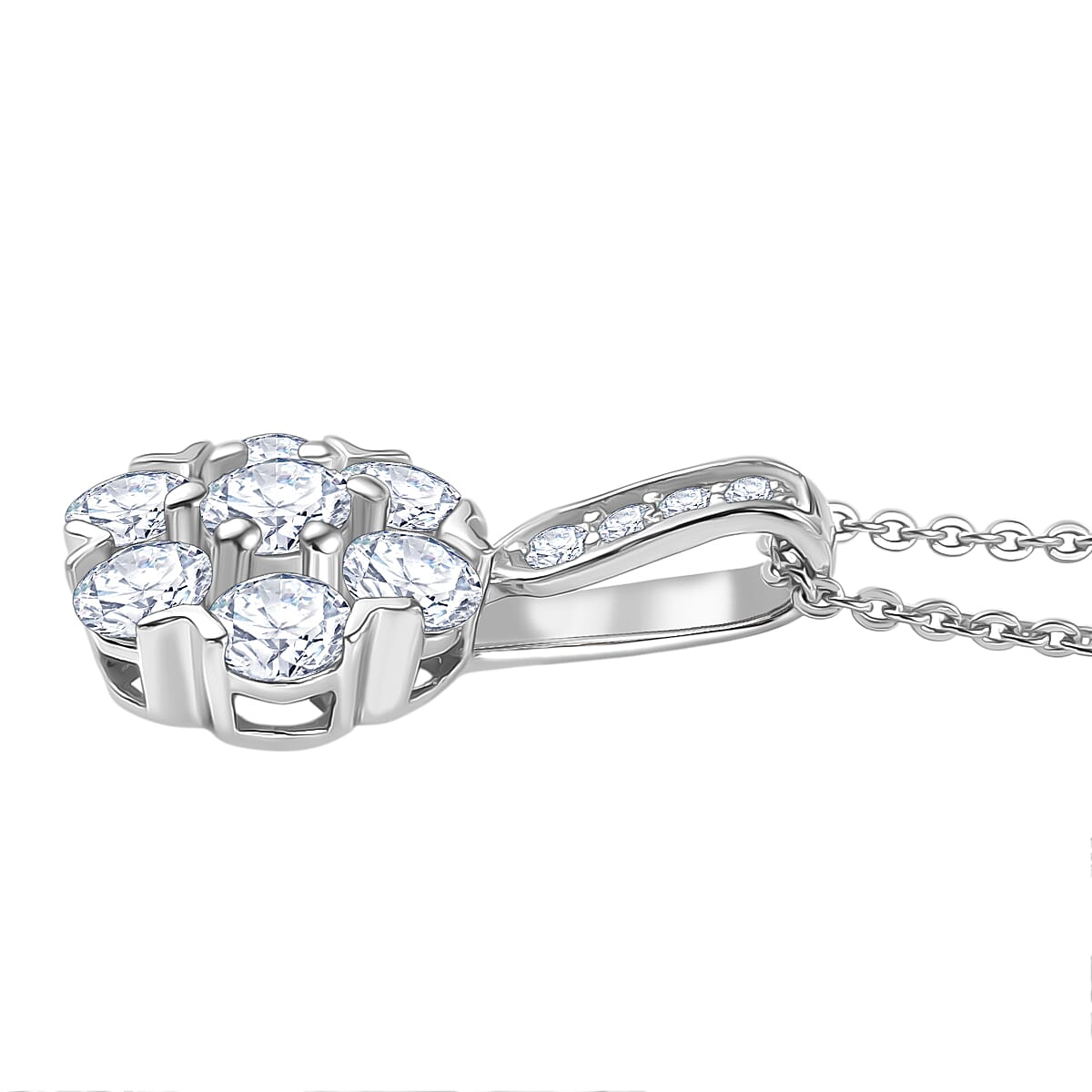 Moissanite Pendant with Chain (Size 20) in Platinum Overlay Sterling Silver 1.04 ct